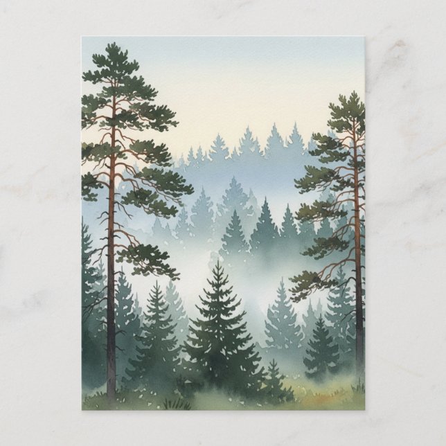 Cartão Postal Pine Forest Watercolor (Frente)