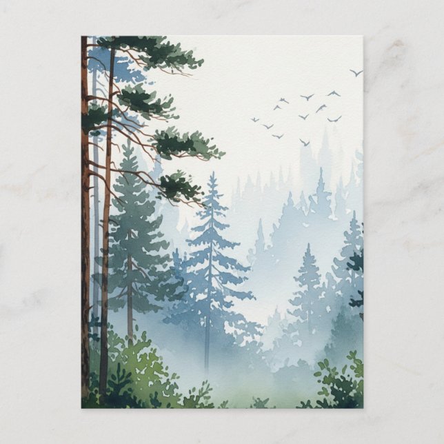 Cartão Postal Pine Forest Watercolor (Frente)