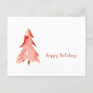 Cartão Postal Pine Tree Red Watercolor minimalista personalizado