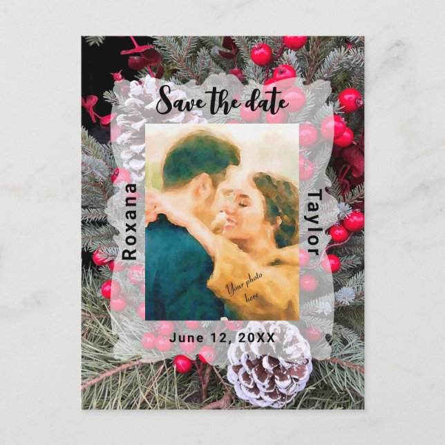 Cartão Postal Pinecone Evergreen Berries Foto de Salvamento de C (Frente)