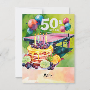 Cartão Postal Ping Pong 50º aniversário com Bolo
