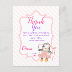 Cartão Postal Pinguim Bailarina Fofa Obrigado pelo Aniversário
