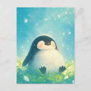 Cartão Postal Pinguim Bebê Feliz no Prado de Neve Gramado