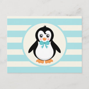 Cartão Postal Pinguim Bonito com Turquoise Bowtie