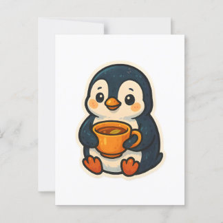 Cartão Postal Pinguim bonito com uma xícara de chá
