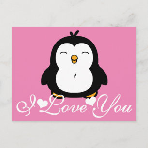 Cartão Postal Pinguim Bonito Eu Te Amo
