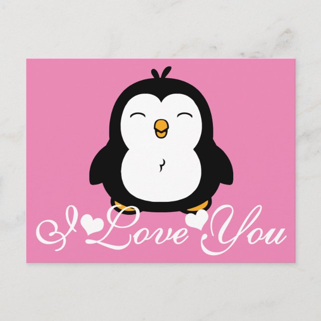 Cartão Postal Pinguim Bonito Eu Te Amo (Frente)