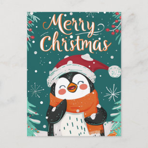 Cartão Postal Pinguim Bonito Natal