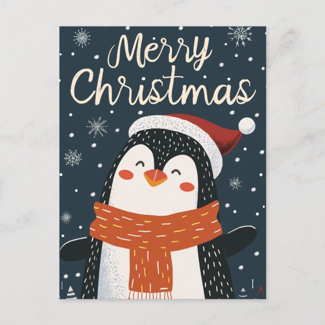 Cartão Postal Pinguim Bonito Natal (Frente)
