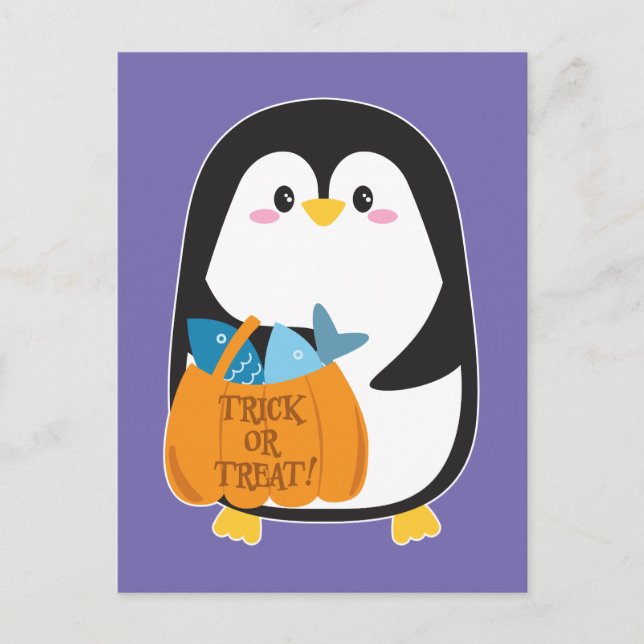 Cartão Postal Pinguim bonito no Halloween - (Frente)