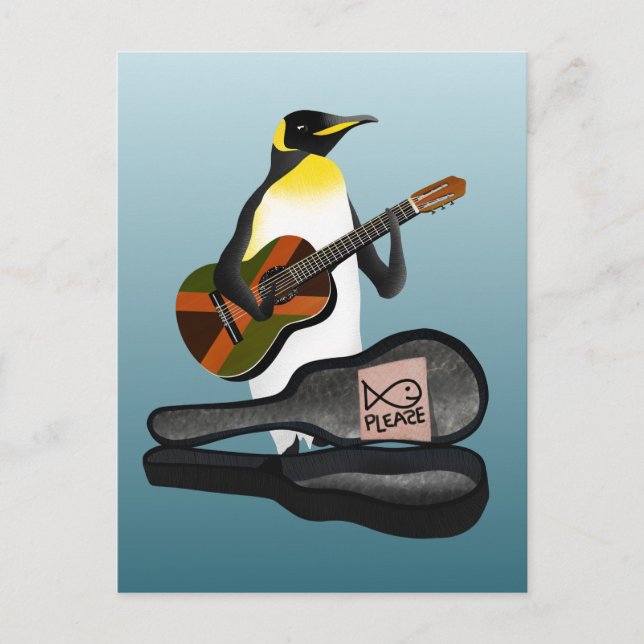 Cartão Postal Pinguim Busking (Frente)