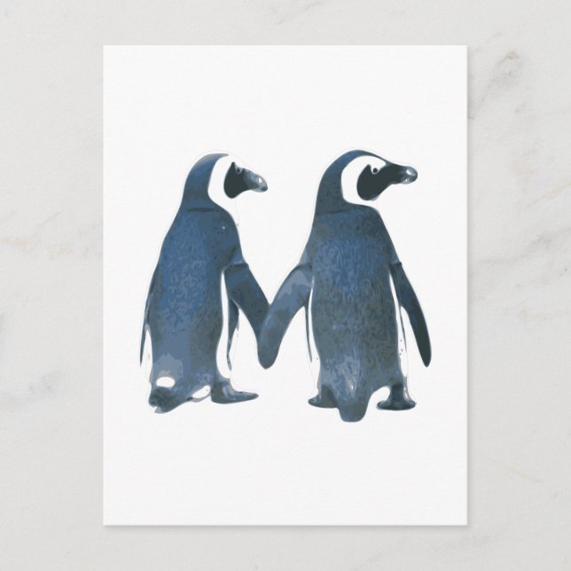 Cartão Postal Pinguim Casal Segurando Mãos (Frente)