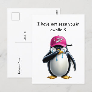 Cartão Postal Pinguim chorando vestindo Eu sinto sua falta de se