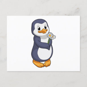 Cartão Postal Pinguim com Margarida