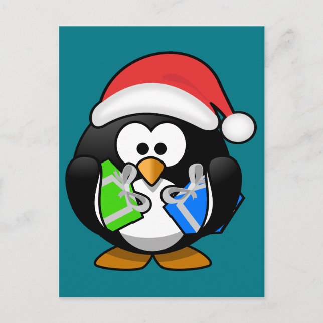 Cartão Postal Pinguim com Presentes (Frente)