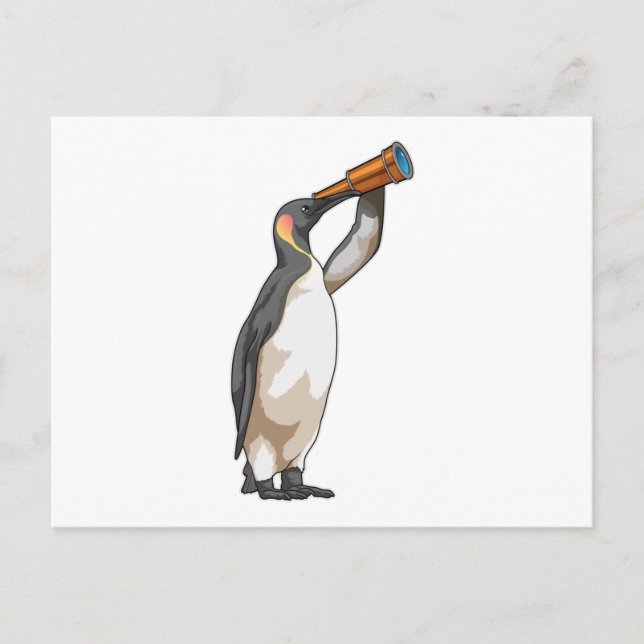 Cartão Postal Pinguim com telescópio (Frente)