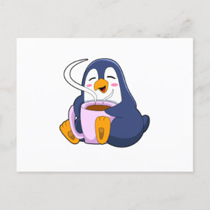 Cartão Postal Pinguim com Xícara de Café