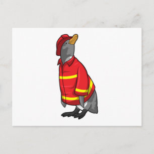 Cartão Postal Pinguim como Bombeiro com Capacete