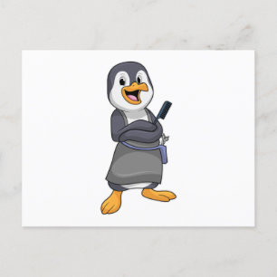 Cartão Postal Pinguim como cabeleireiro com pente