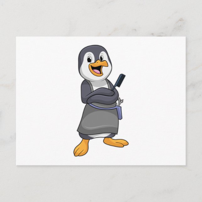Cartão Postal Pinguim como cabeleireiro com pente (Frente)