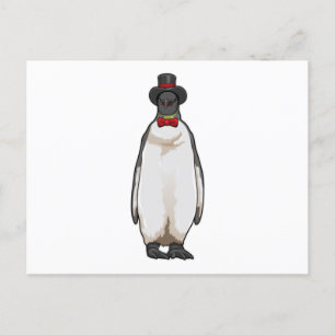 Cartão Postal Pinguim como cavalheiro com chapéu