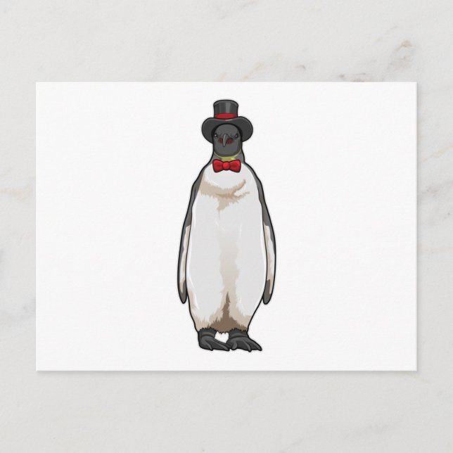 Cartão Postal Pinguim como Cavalheiro com Chapéu (Frente)