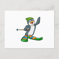 Pinguim como Esquiador com Esqui e Gorro