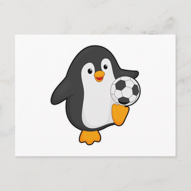 Cartão Postal Pinguim como jogador de futebol com bola de futebo (Frente)