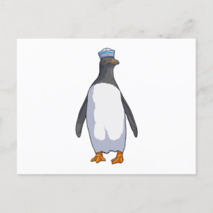 Cartão Postal Pinguim como marinheiro com chapéu