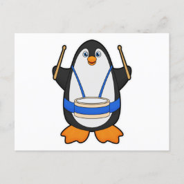 Cartão Postal Pinguim como Músico com Tambor