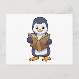 Cartão Postal Pinguim como Nerd com Livro