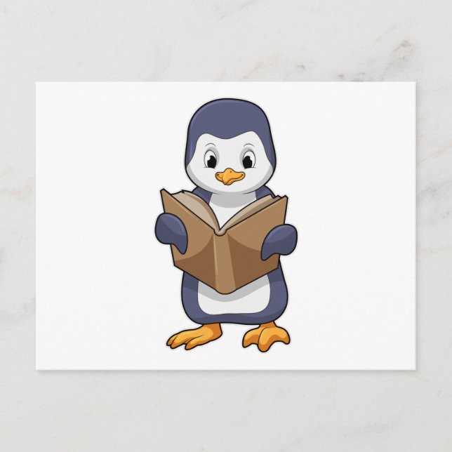 Cartão Postal Pinguim como Nerd com Livro (Frente)