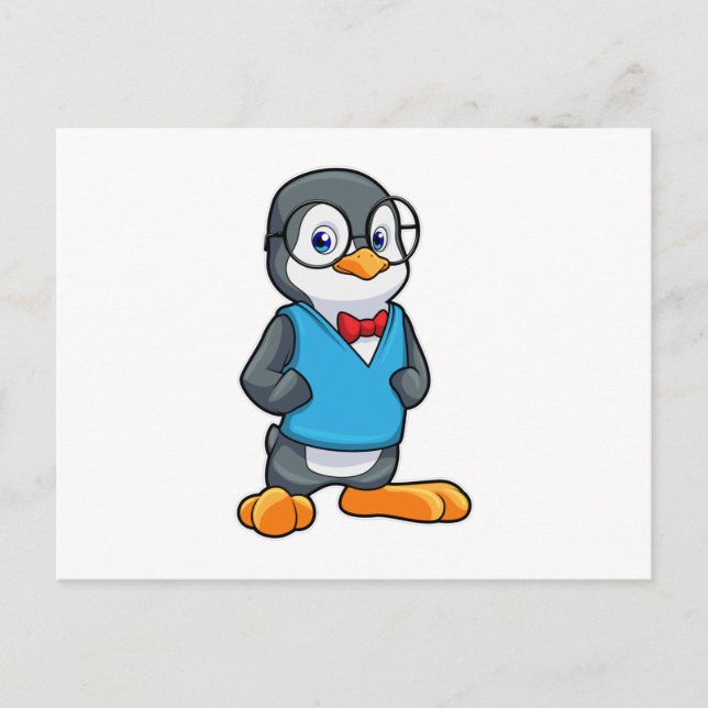 Cartão Postal Pinguim como Nerd com Óculos (Frente)
