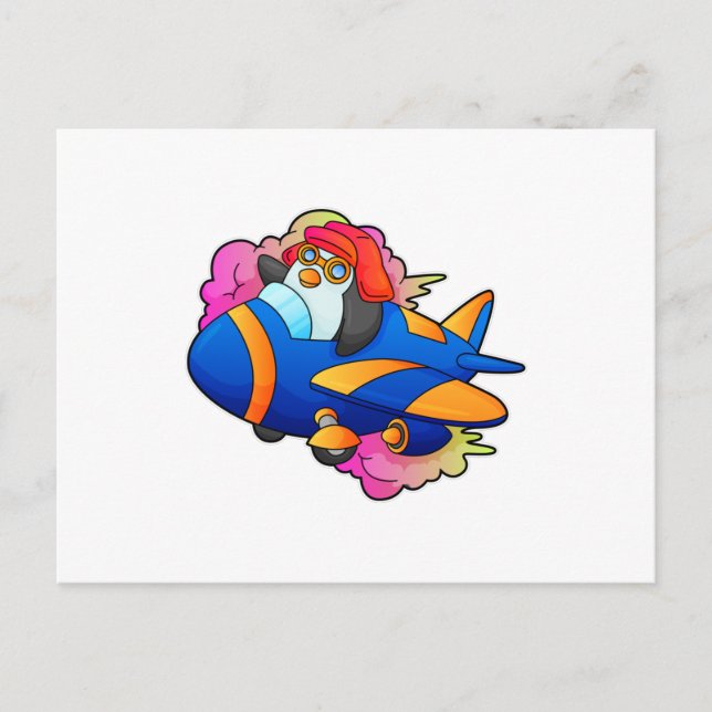 Cartão Postal Pinguim como piloto com avião (Frente)