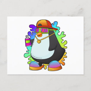 Cartão Postal Pinguim como Pintor com Spray