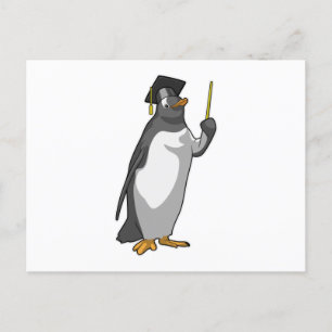 Cartão Postal Pinguim como professor com ponteiro
