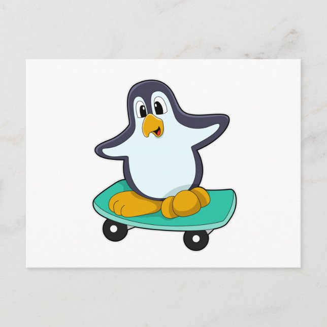 Cartão Postal Pinguim como Skatista em Skate (Frente)