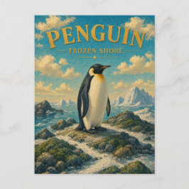 Cartão Postal Pinguim Costa Congelada Aquarela GeoSaga