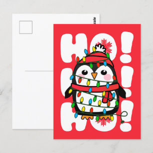 Cartão Postal Pinguim das Luzes de Natal Ho Ho Ho Ho Ho!