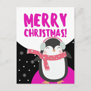Cartão Postal Pinguim de Cartoon Feliz de Natal