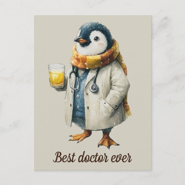Cartão Postal Pinguim de Inverno Personalizado “Melhor Médico de (Frente)