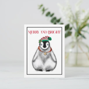 Cartão Postal Pinguim de Natal adorável e festivo