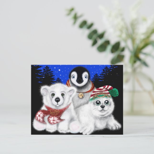 Cartão Postal Pinguim de Natal, filhote de foca polar (Em pé/Frente)