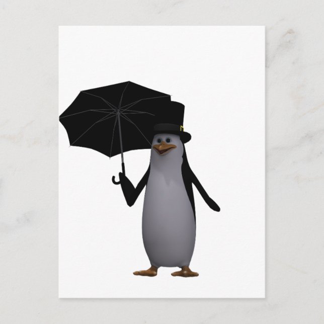 Cartão Postal pinguim e guarda-chuva (Frente)