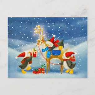 Cartão Postal Pinguim e Reindeer