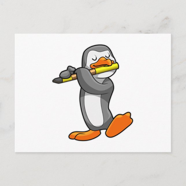 Cartão Postal Pinguim em Música com Flute (Frente)