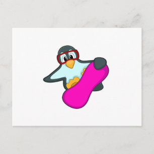 Cartão Postal Pinguim em Óculos de Esqui e Esportes de Snowboard