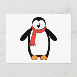 Cartão Postal Pinguim embrulhado em Red Scarf