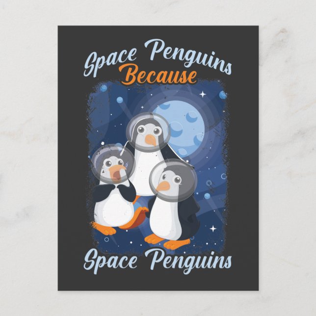 Cartão Postal Pinguim Espacial Astronauta Engraçado Animal Galáx (Frente)
