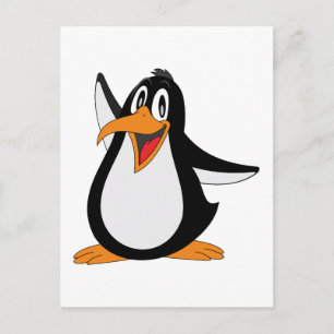 Cartão Postal Pinguim feliz ilustração de desenho animado
